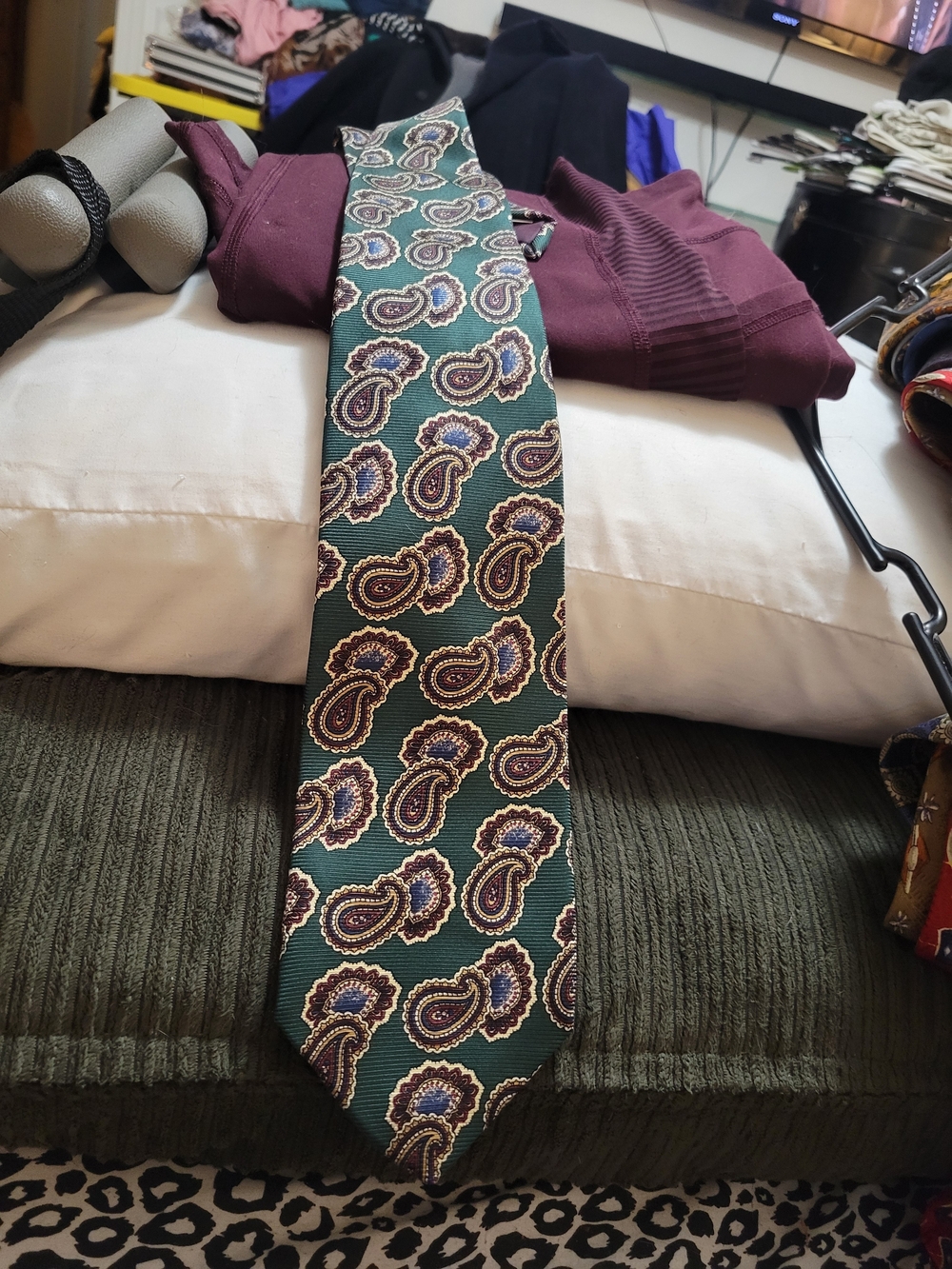 Brixton Green Paisley Silk Tie with Tan and Purple Accents